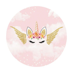 Aperturee - Golden Wings Unicorn Circle Happy Birthday Backdrop