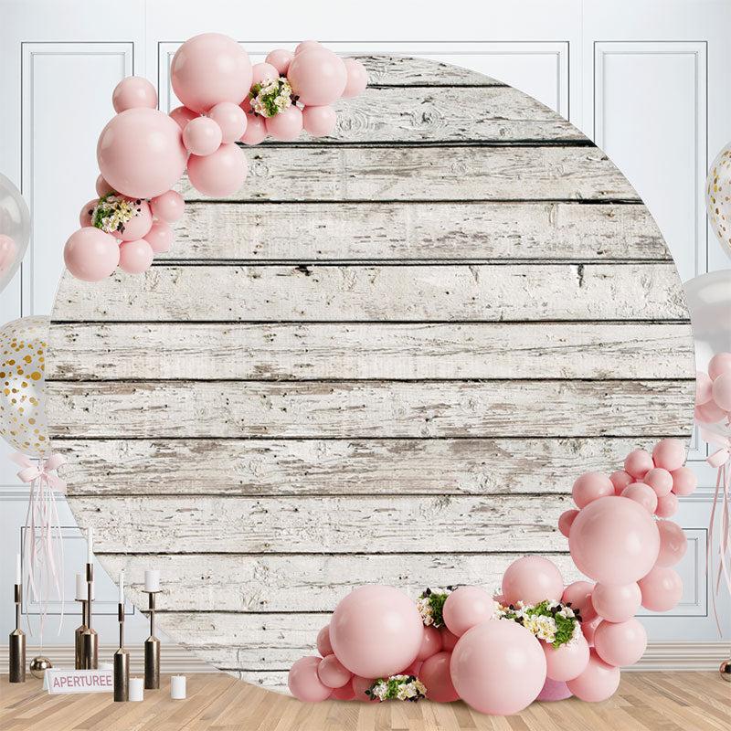 Aperturee - Grayish White Round Birthday Wooden Backdrop
