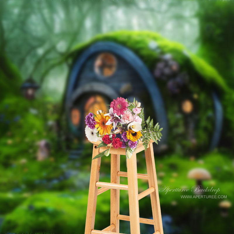 Aperturee - Green Forest House Mushroom Spring Photography Backdrop