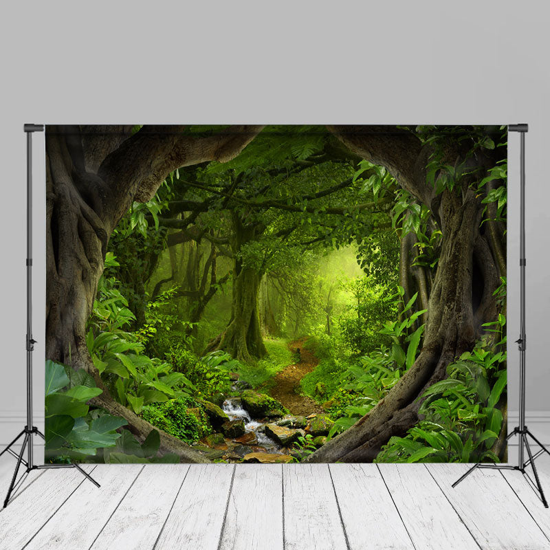 Aperturee - Green Forest Path Jungle Plants Spring Photo Backdrop