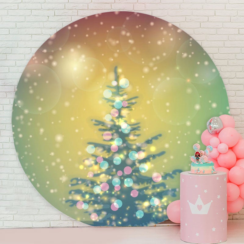Aperturee - Green Glitter Bokeh Round Christmas Tree Backdrop