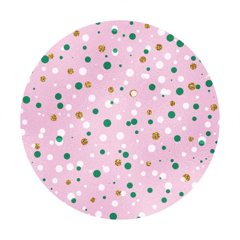 Aperturee - Green Gold Spot Round Pink Birthday Backdrop