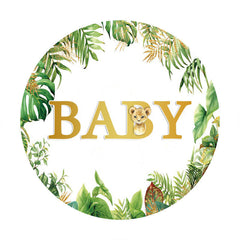 Aperturee - Green Leaves Round Leopard Baby Shower Backdrop