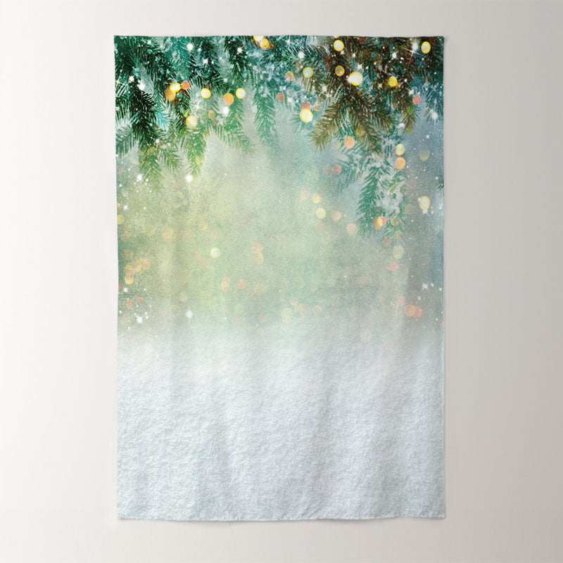 Aperturee - Green Leaves Sparkle Bokeh Christmas Photo Backdrop