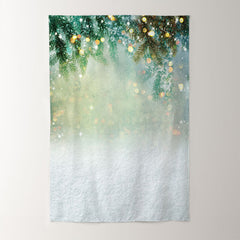 Aperturee - Green Leaves Sparkle Bokeh Christmas Photo Backdrop