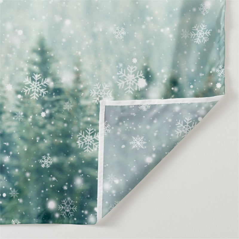 Aperturee - Green Snowy Forest Winter Scene Photo Backdrop