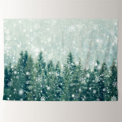Aperturee - Green Snowy Forest Winter Scene Photo Backdrop