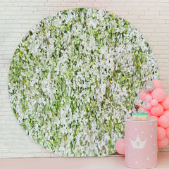 Aperturee - Green White Flower Round Happy Birthday Backdrop