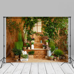 Aperturee - Greenery Pots Cabin Summer Photography Backdrop Ideas