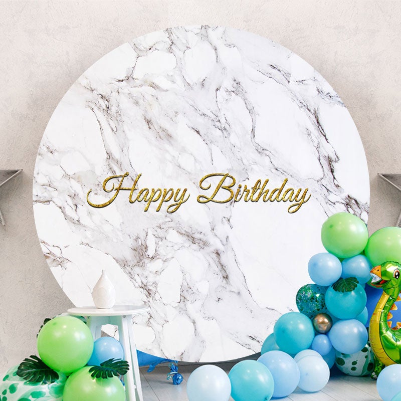 Aperturee - Grey Marble Texture Round Gold Birthday Backdrop