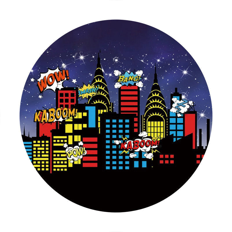 Aperturee - High Builddings Night Round Birthday Backdrop