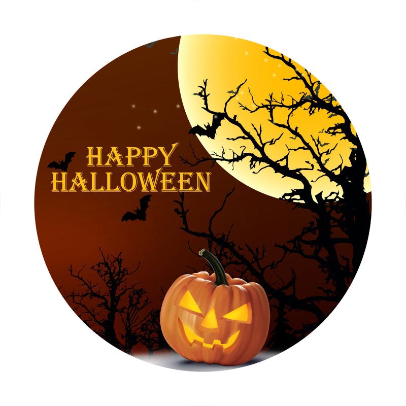 Aperturee - Horror Night Pumpkin Round Halloween Backdrop