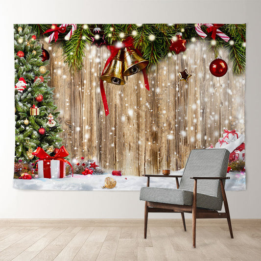 Aperturee - Jingle Bells Wooden Snowy Gift Christmas Backdrop