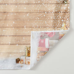 Aperturee - Jingle Bells Wooden Snowy Merry Christmas Backdrop