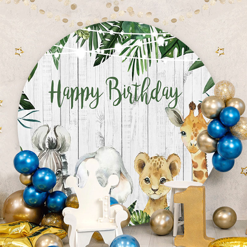 Aperturee - Jungle Animals Round Happy Birthday Backdrop