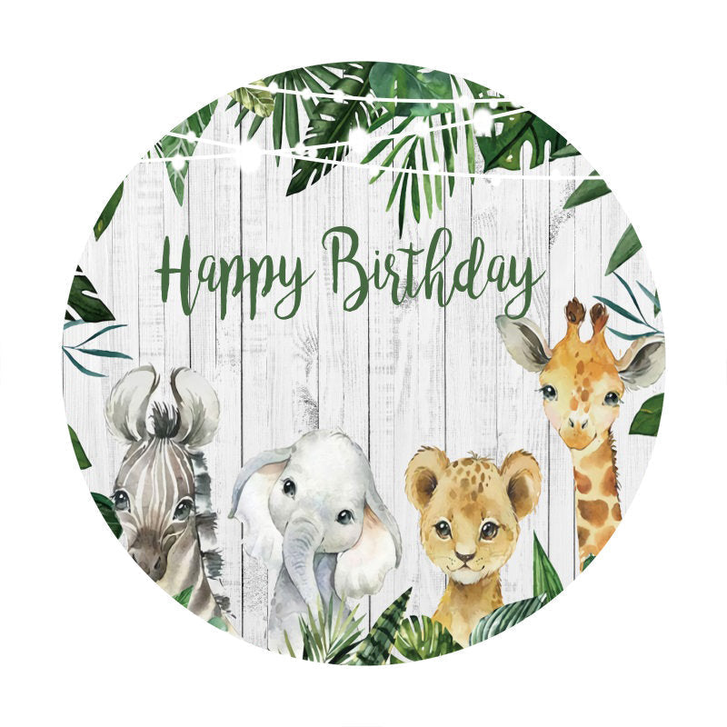 Aperturee - Jungle Animals Round Happy Birthday Backdrop