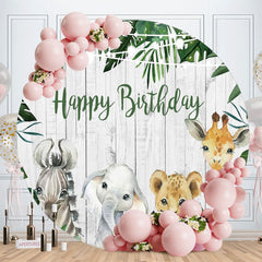 Aperturee - Jungle Animals Round Happy Birthday Backdrop