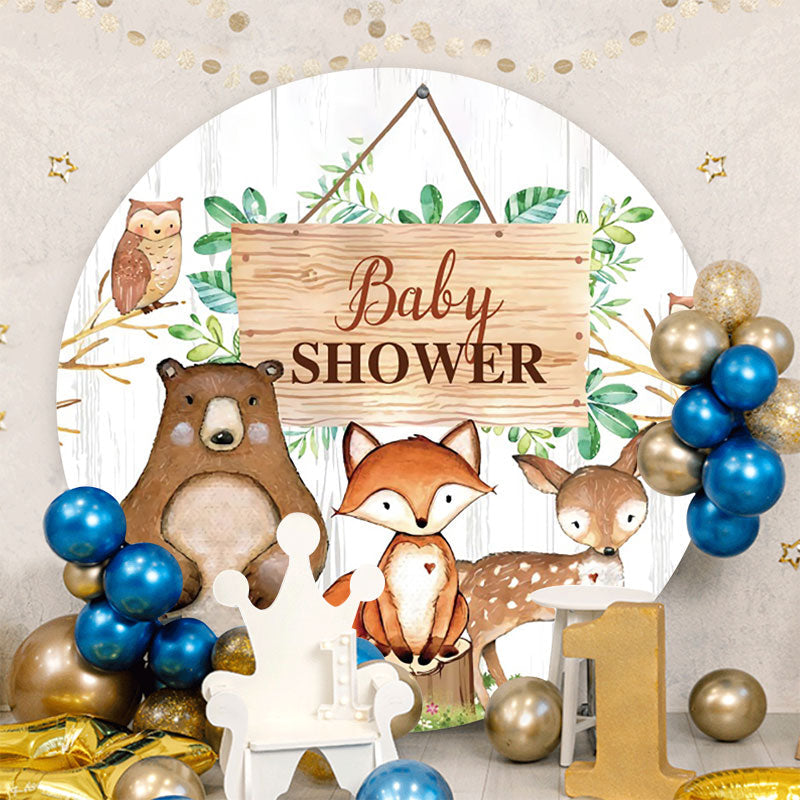Aperturee - Jungle Animals Round Wood Baby Shower Backdrop