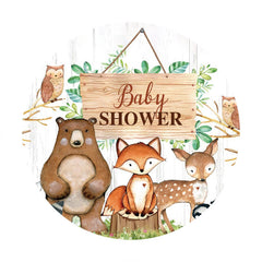 Aperturee - Jungle Animals Round Wood Baby Shower Backdrop