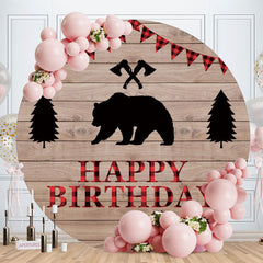 Aperturee - Jungle Bear Round Wood Happy Birthday Backdrop