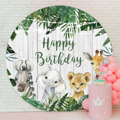 Aperturee - Jungle Little Animals Round Happy Birthday Backdrop
