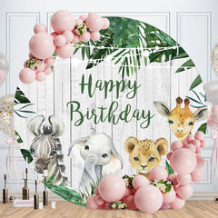 Aperturee - Jungle Little Animals Round Happy Birthday Backdrop