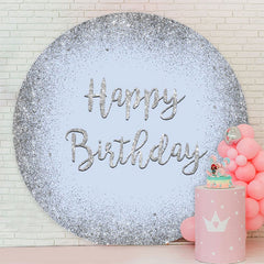 Aperturee - Light Blue Sliver Glitter Round Happy Birthday Backdrop