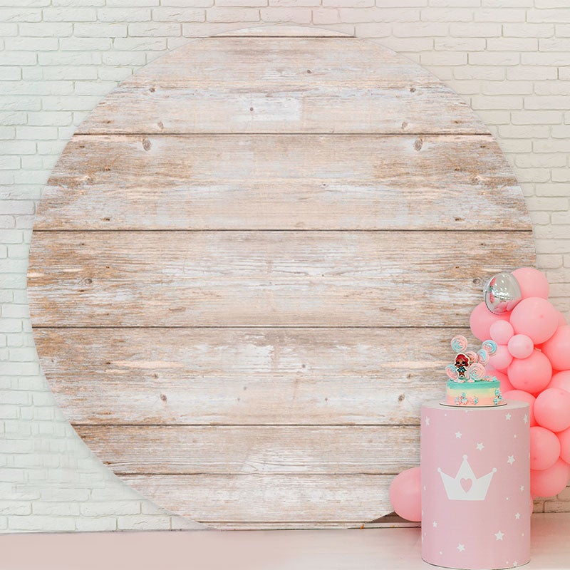 Aperturee - Light Brown Round Birthday Party Wooden Backdrop