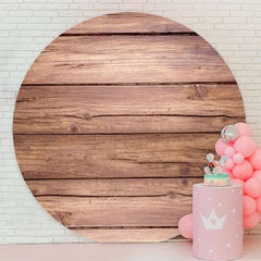 Aperturee - Light Brown Simple Wooden Round Birthday Party Backdrop