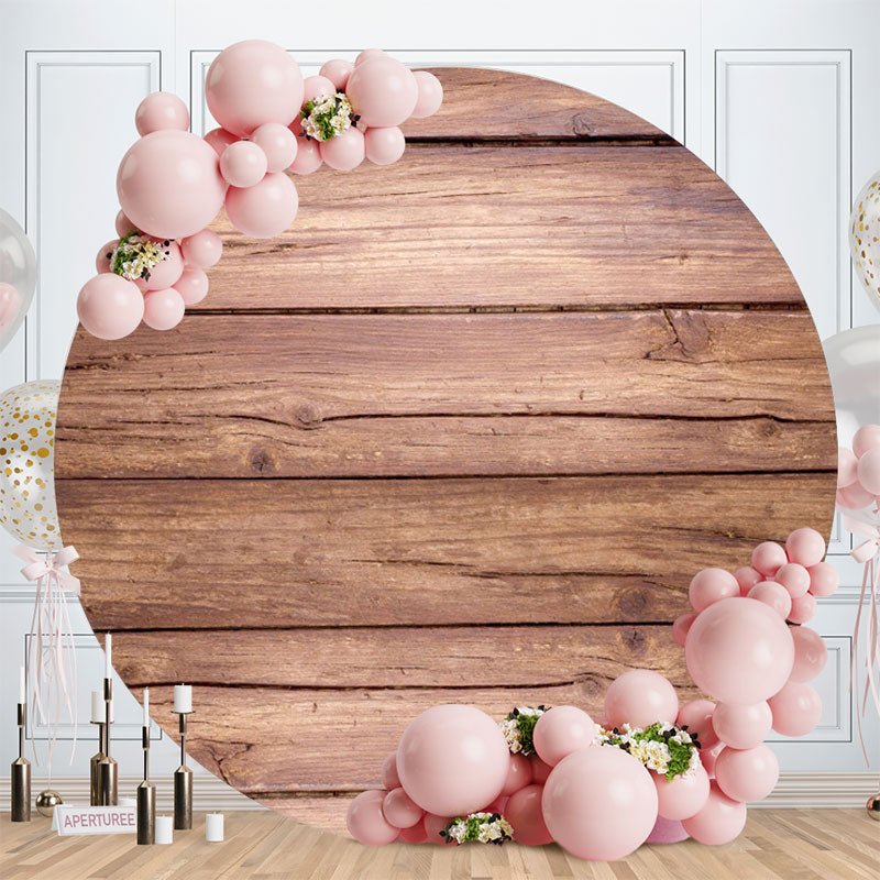 Aperturee - Light Brown Simple Wooden Round Birthday Party Backdrop
