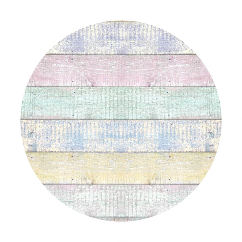 Aperturee - Light Color Wooden Round Happy Birthday Backdrop