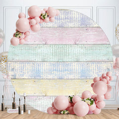 Aperturee - Light Color Wooden Round Happy Birthday Backdrop