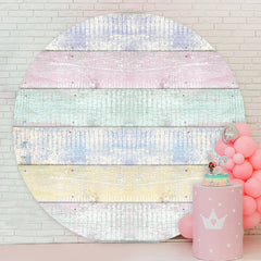 Aperturee - Light Color Wooden Round Happy Birthday Backdrop
