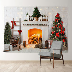 Aperturee - Light Fireplace White Room Pine Christmas Backdrop