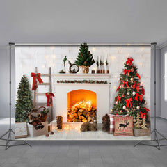 Aperturee - Light Fireplace White Room Pine Christmas Backdrop