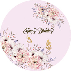 Aperturee - Light Pink Floral Round Happy Birthday Backdrop