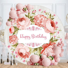 Aperturee - Light Pink Floral Round Wood Birthday Backdrop