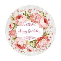 Aperturee - Light Pink Floral Round Wood Birthday Backdrop