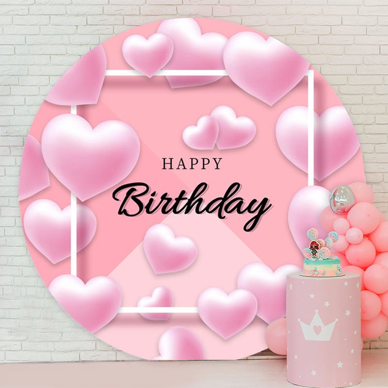 Aperturee - Light Pink Loves Round Happy Birthday Backdrop