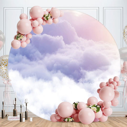 Aperturee - Light Purple Cloud Round Baby Shower Backdrop