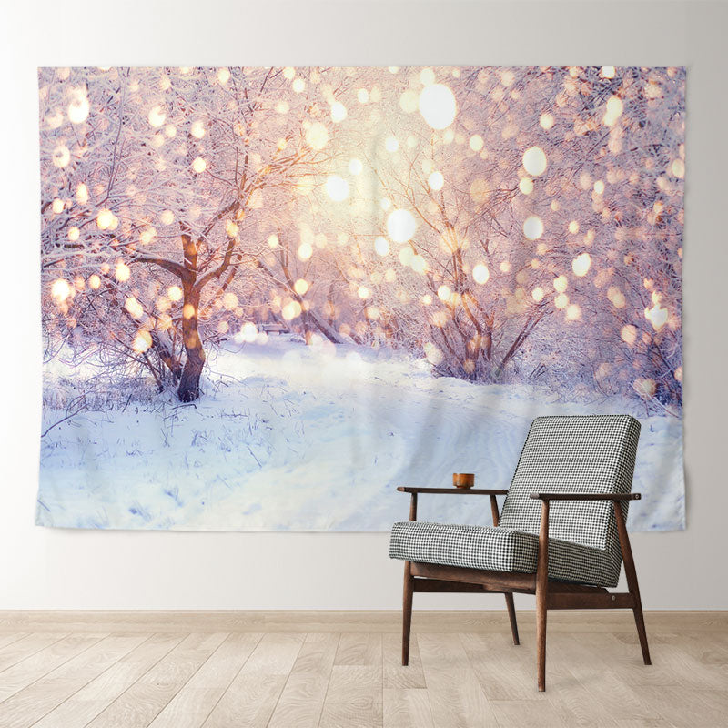 Aperturee - Light Spot Snowy Tree Avenue Winter Scene Backdrop
