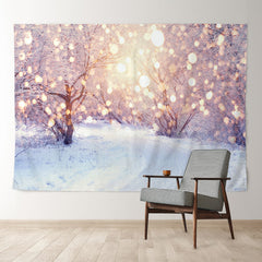 Aperturee - Light Spot Snowy Tree Avenue Winter Scene Backdrop