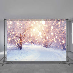 Aperturee - Light Spot Snowy Tree Avenue Winter Scene Backdrop
