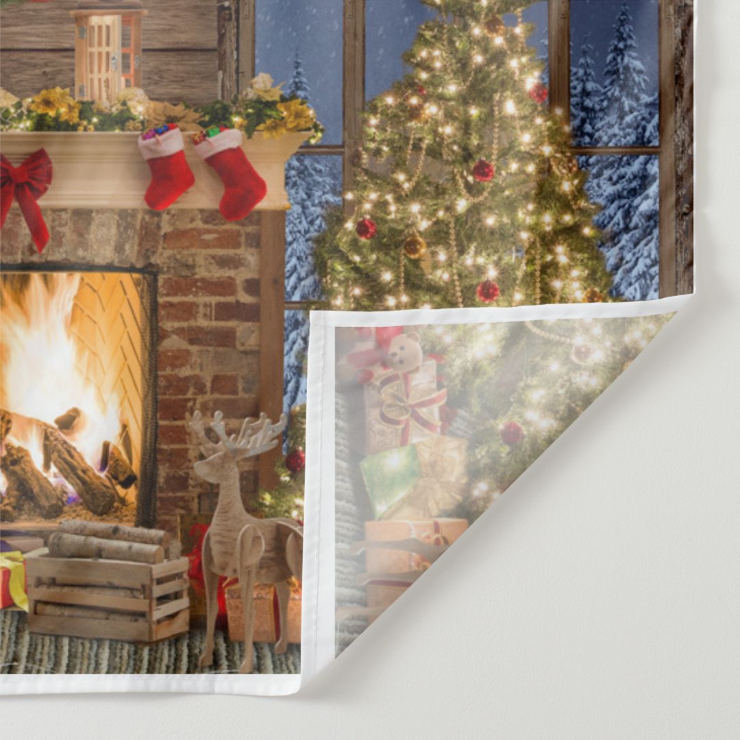 Aperturee - Light Tree Fireplace Moon Night Christmas Backdrop