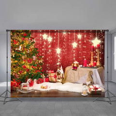 Aperturee - Light Tree Gold Glitter Star Christmas Backdrop