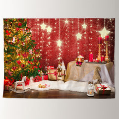 Aperturee - Light Tree Gold Glitter Star Christmas Backdrop