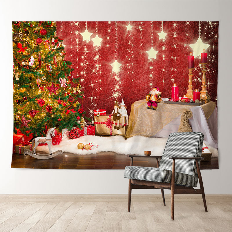 Aperturee - Light Tree Gold Glitter Star Christmas Backdrop