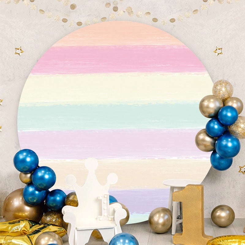 Aperturee - Light tripes Round Birthday Party Decoration Backdrop