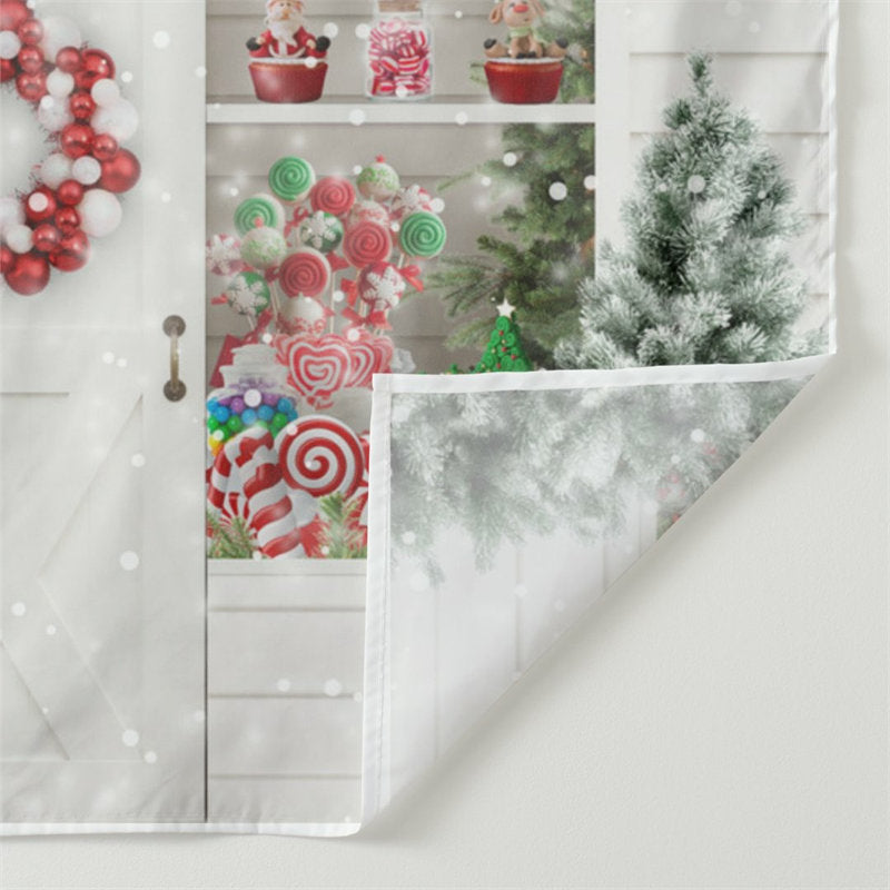 Aperturee - Light White Candy Store Snowin Christmas Backdrop