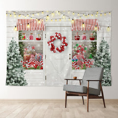 Aperturee - Light White Candy Store Snowin Christmas Backdrop